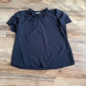 Dex Navy Ruffle Tie Short-Sleeve Blouse